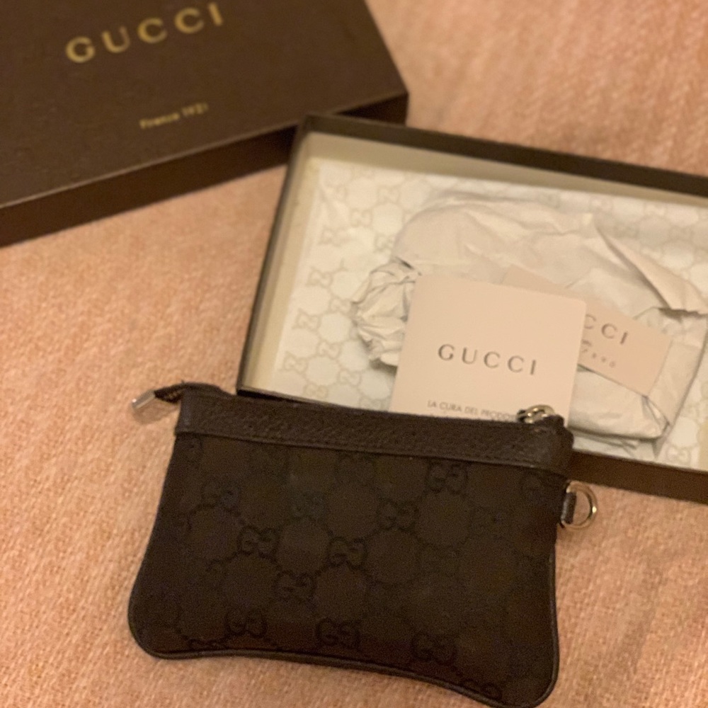 GUCCI Monogrammed Black Fabric Coin Purse